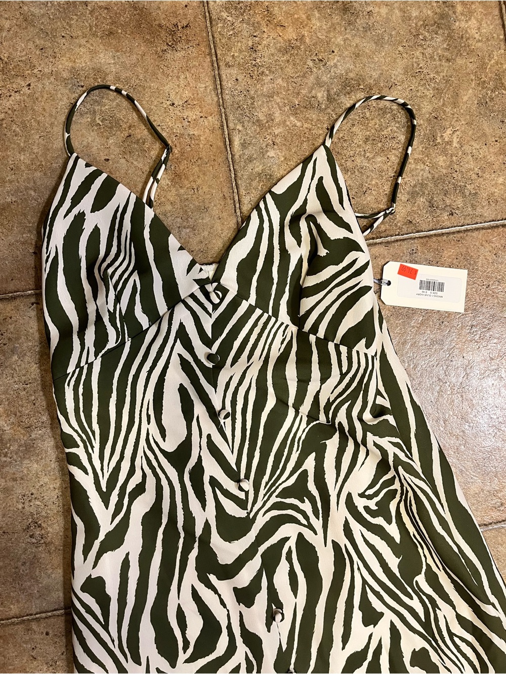 Georgie Olive and White Zebra-Print Maxi Slip Dress with V-Neckline - Picture 2 of 7